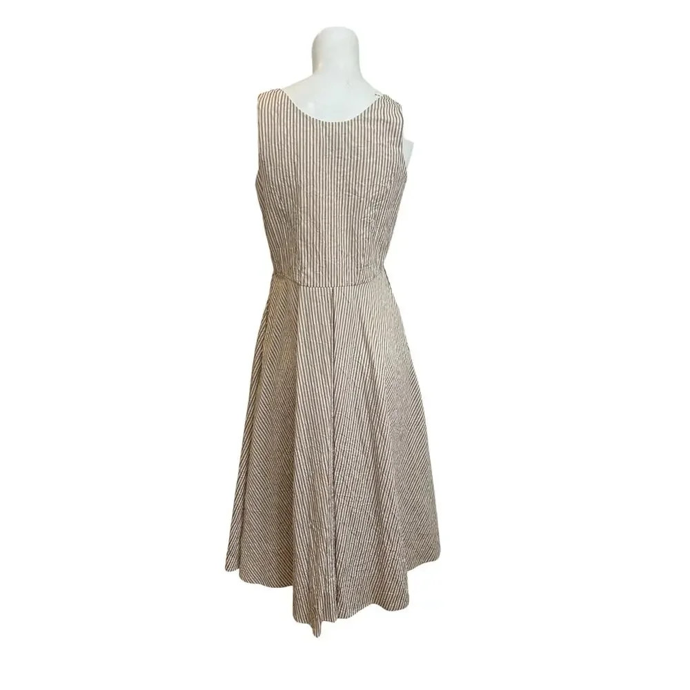 Thierry Colson Winifred Tie Front Midi Dress Cream & Tan Striped Cotton sz M - Picture 10 of 14